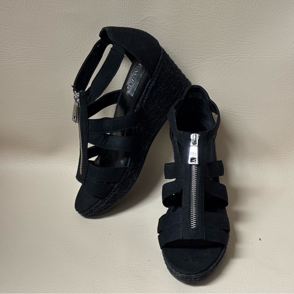 Ralph Lauren Kelcie Fabric Open Toe Casual Espadrille Wedge Sandals Blk Sz 9 - Picture 5 of 8